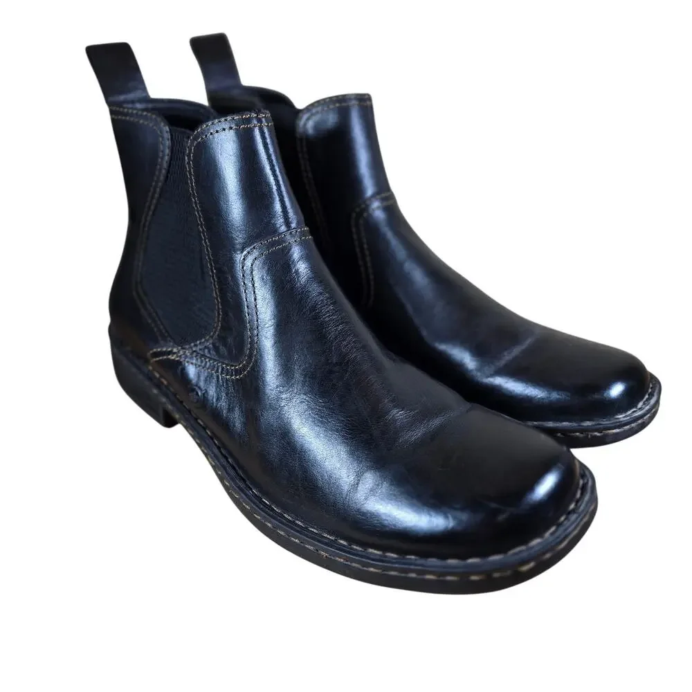 Mens Born Hemlock Chelsea Pull On Ankle Top Boots Black Leather Casual EUC Sz 13
